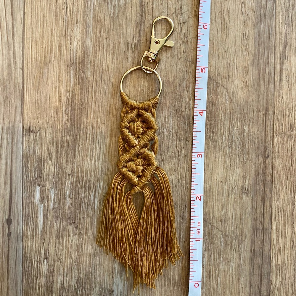Mustard Brown Macrame Keychain - Picture 2 of 3